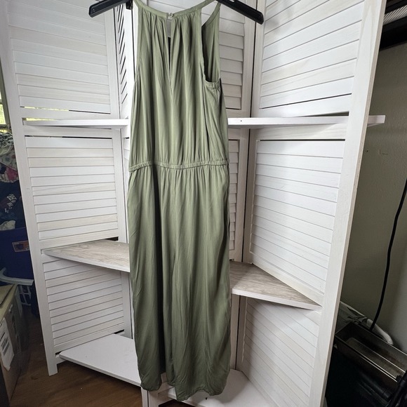 Maurices Green Wide Leg Jumpsuit M‎ Rayon Sleeveless Tie Waist Pockets - Picture 6 of 9
